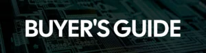 banner showing buyer's guide text overtop of a home office